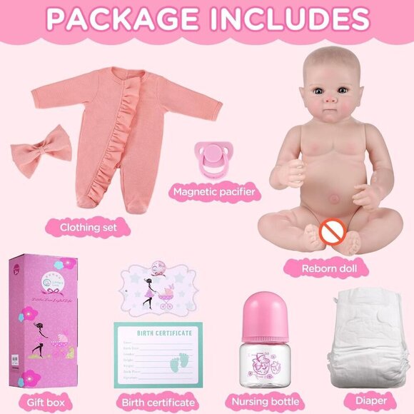 18-inch Toddlers Reborn Real Life Reborn Baby Doll Bottle Diaper Clothes - Picture 5 of 9